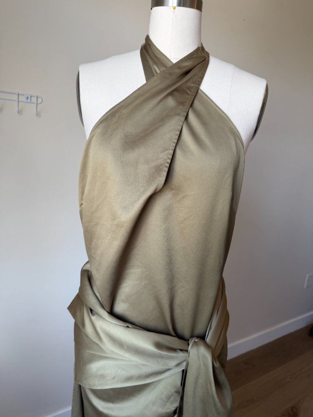 ASOS Sage Green Halter Dress | Draped Wrap Style | Asymmetrical Midi | M - Picture 5 of 7